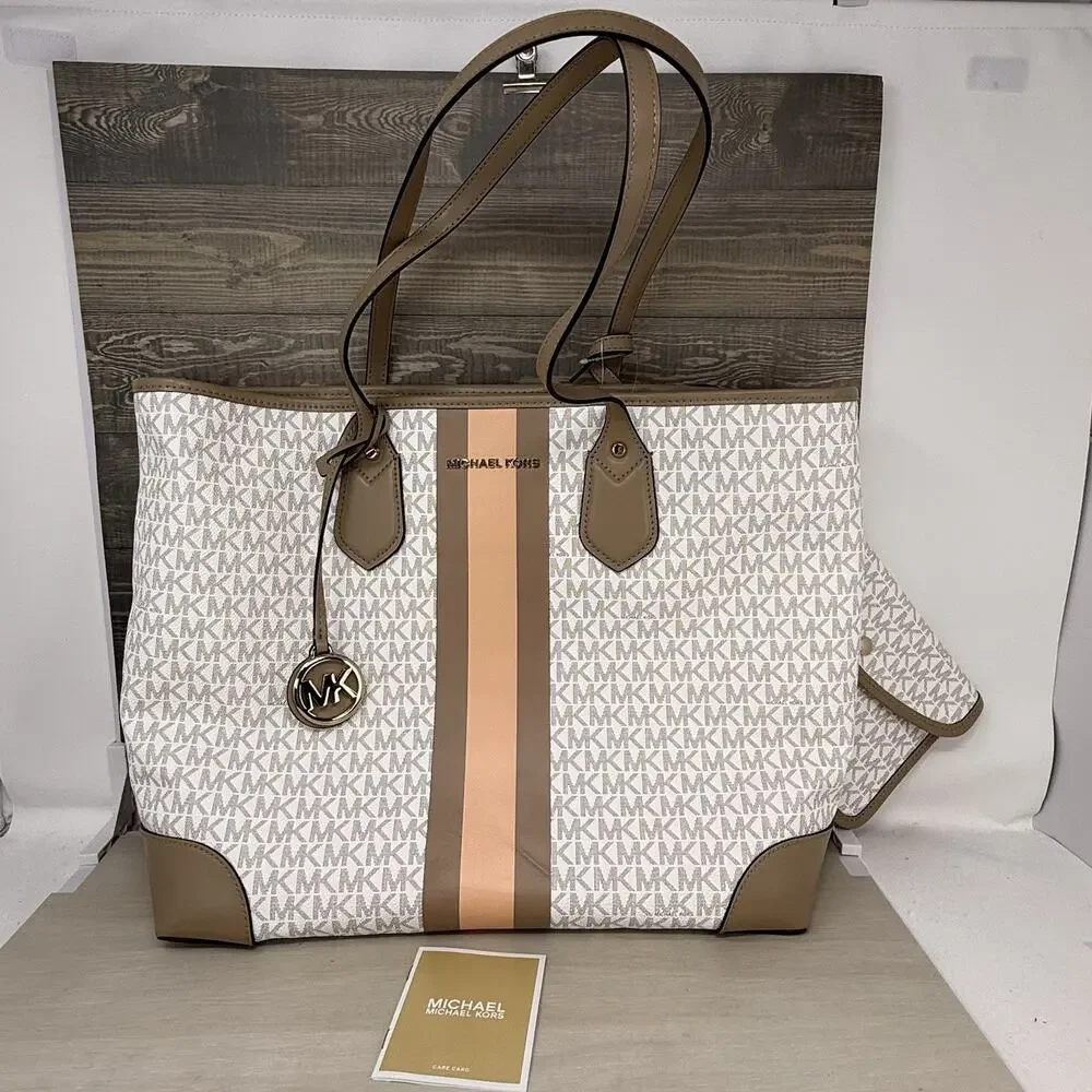 Michael Kors EVA Large Tote Purse Cantaloupe Multi with Pouch New - Picture 2 of 11